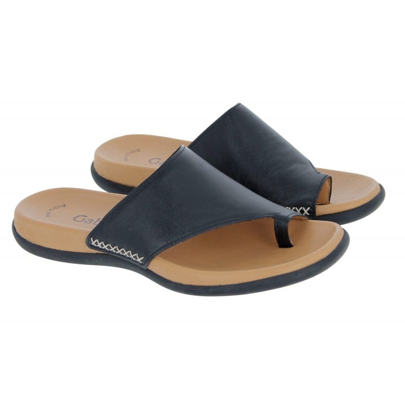 Gabor Lanzarote 03.700.27 ladies toe post sandals in black leather